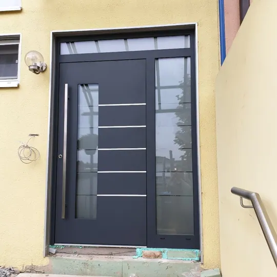 Dunkle Eingangsanlage mit Oberlicht und Seitenteil